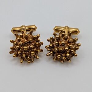 Christian Dior Gold Tone Studded Ball Cufflinks Heavy Designer Statement Toggle